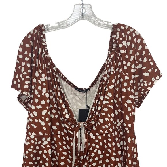 Kojooin Shirt Top Womens Size 2XL Brown White New Short Sleeves Summer - Picture 3 of 9